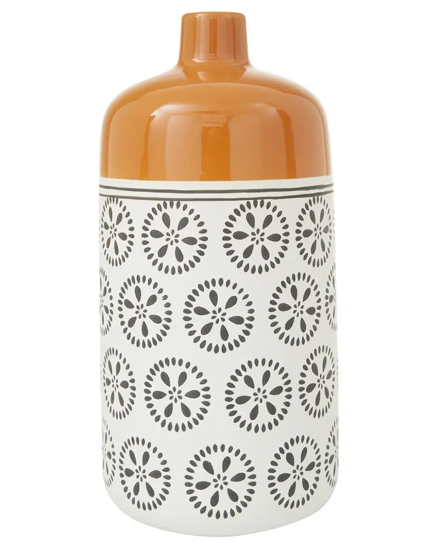 Floral Decorative Vase with Orange Tops - White, Ceramic image