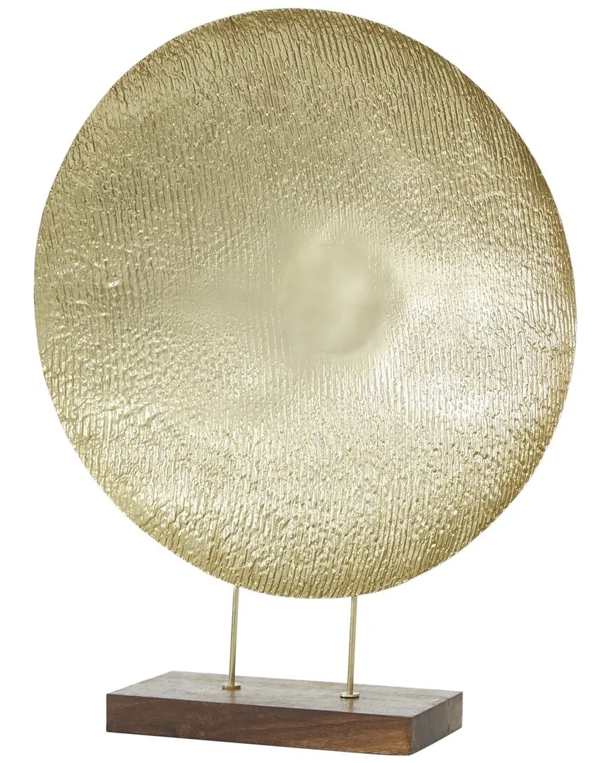 Geometric Metal Plate Sculpture with Wood Stand - Gold image