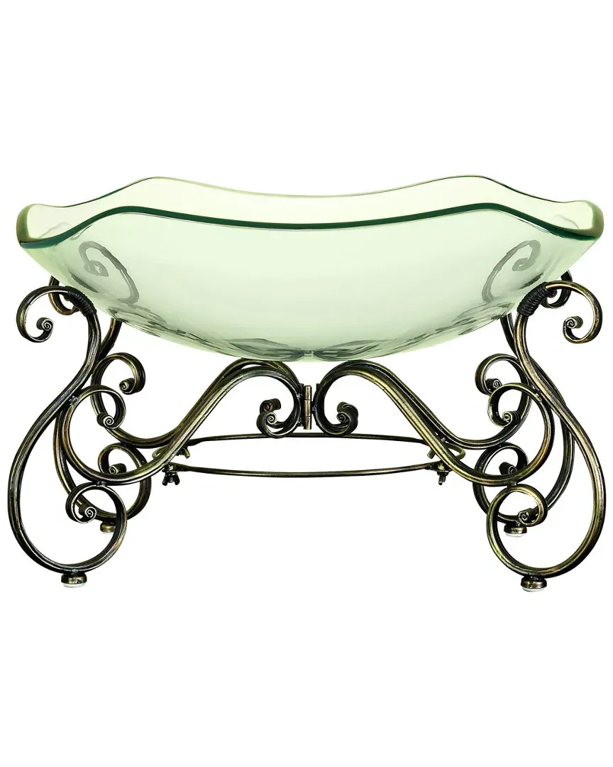 Glass Bowl with Metal Stand - Clear, Brass image