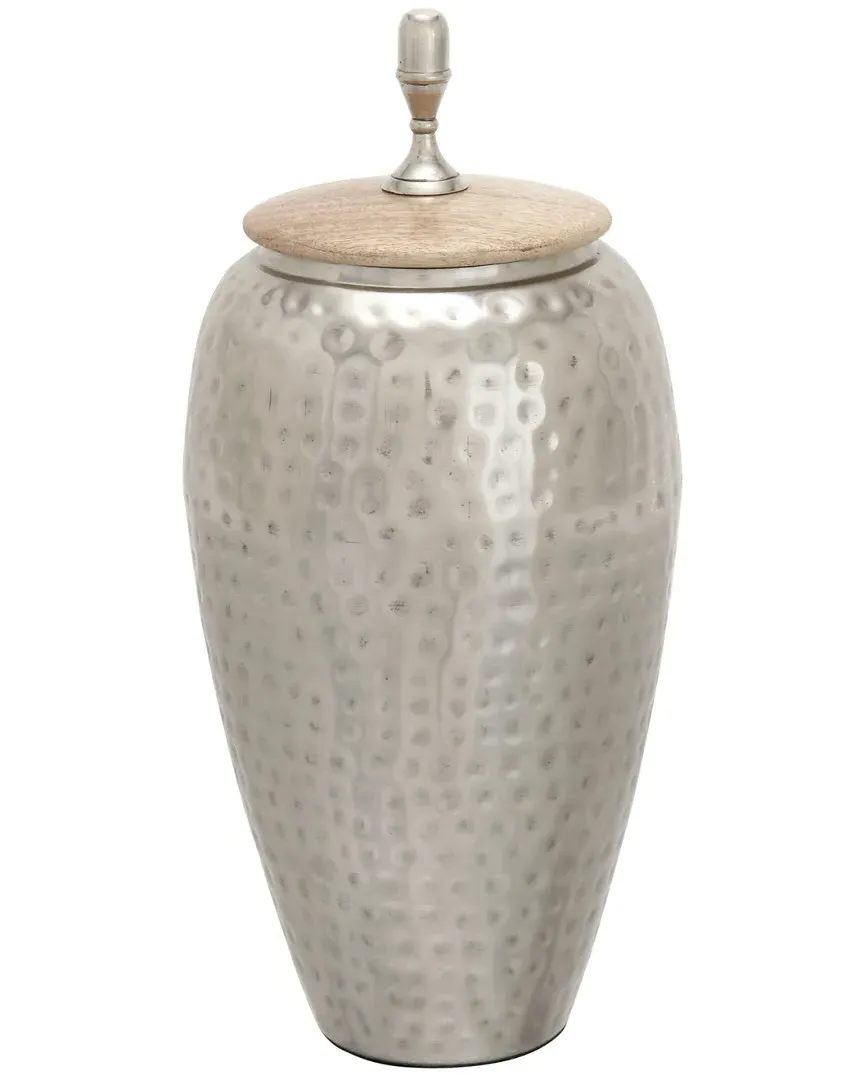 Peyton Lane Metal & Wood Jar - Silver, Oak Brown image