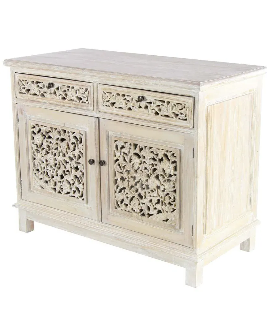 Peyton Lane Wood Carved Cabinet - White, Mahogany image