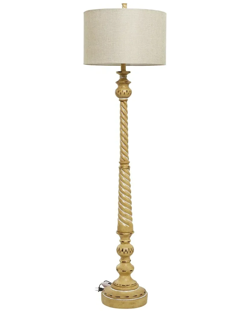Polystone Turned Style Floor Lamp - Brown, Linen image