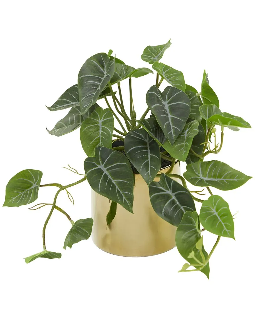 Pothos Artificial Plant with Gold Pot - Green, Porcelain