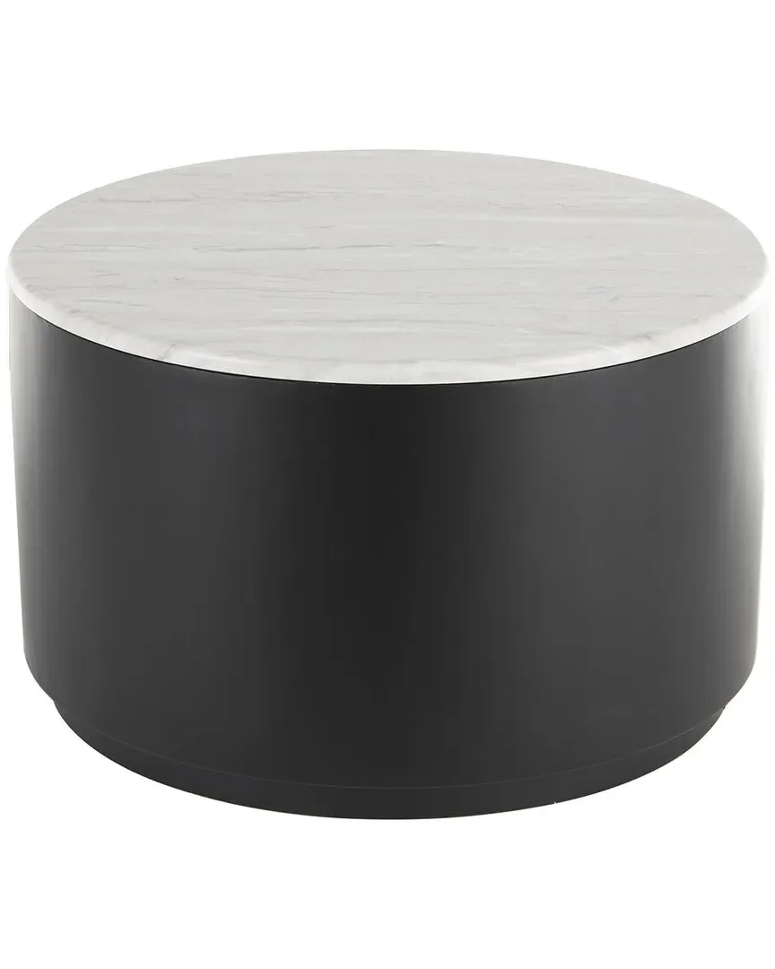 Round Coffee Table with Faux Marble Top - Black, Metal image