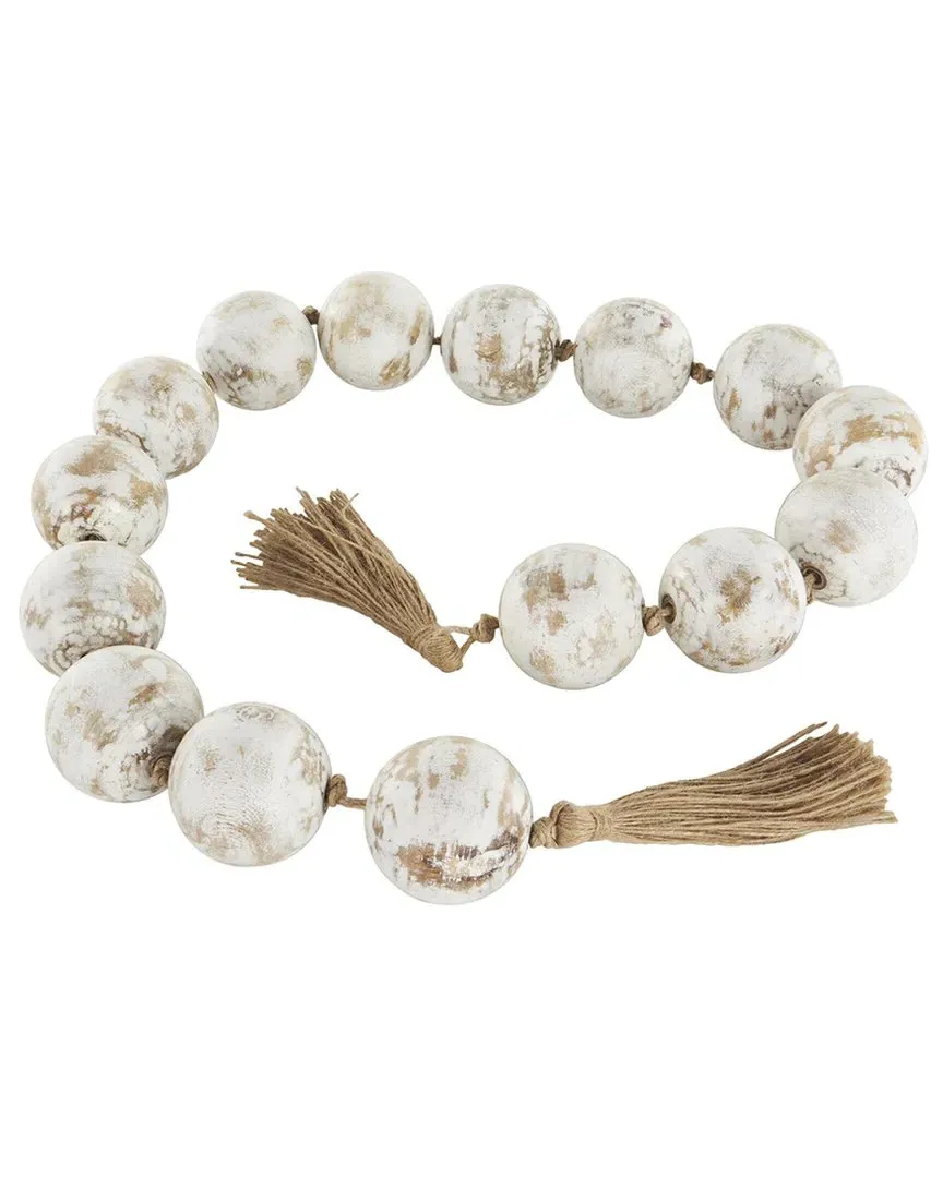 Round Mango Wood Orb Beaded Garland - White
