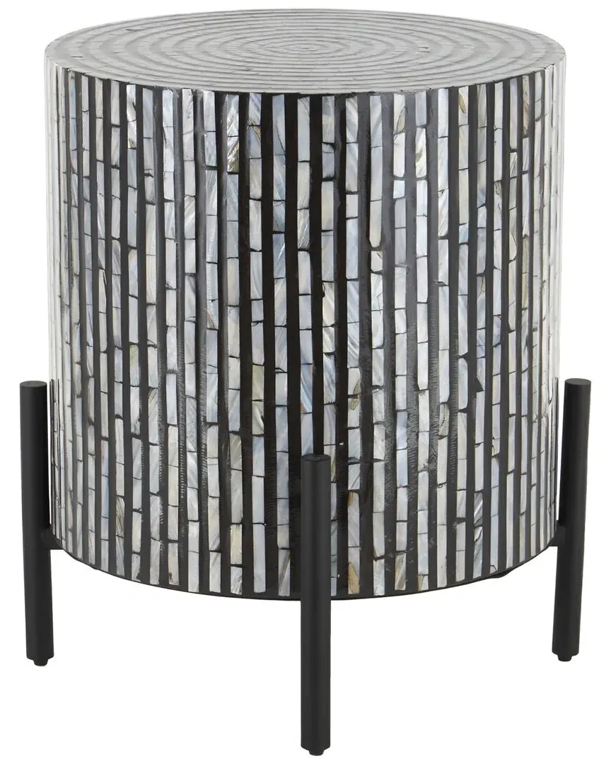 Round Mother-of-Pearl Inlay Accent Table - Multicolored