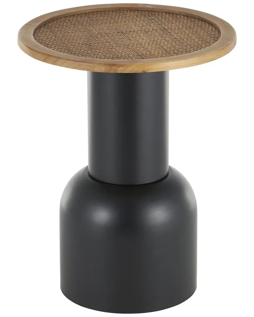 Round Pedestal Accent Table with Rattan Top - Black, Iron image