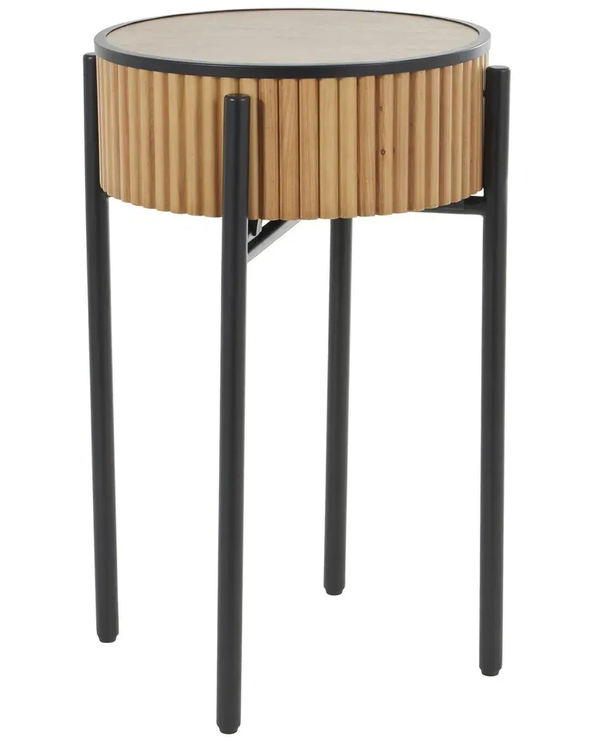 Round Slatted Accent Table - Brown image