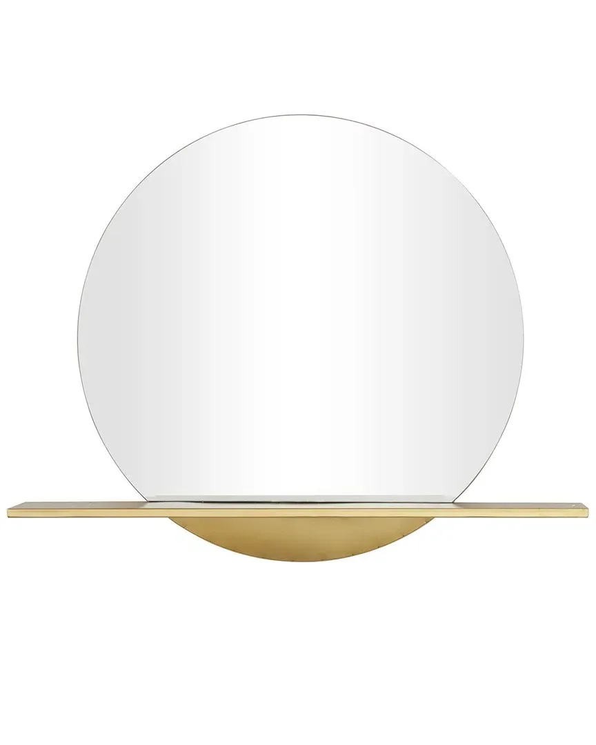 Round Wall Mirror with Shelf - Gold, Metal