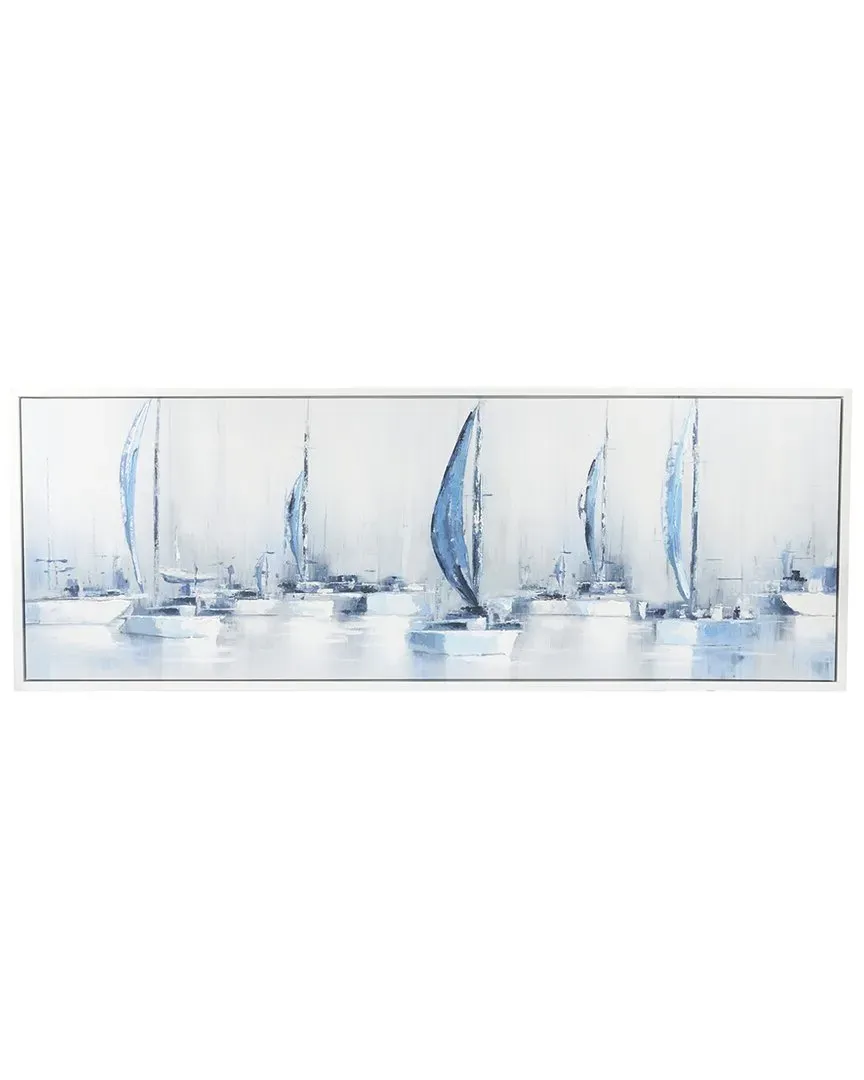 Sail Boat Canvas Framed Wall Art - Blue, White