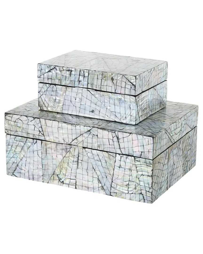 Set of 2 Abstract Angular Mosaic Storage Boxes - Mother of Pearl