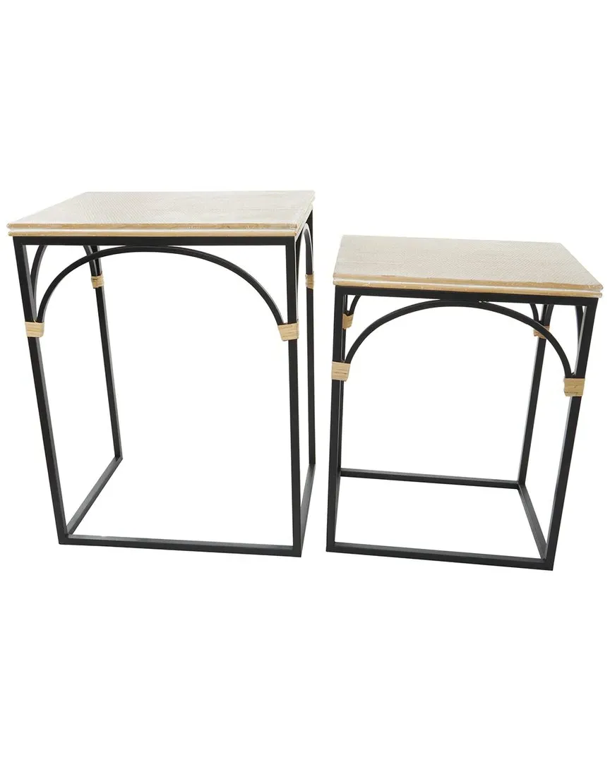 Set of 2 Arched Metal Accent Tables - Black, Wood image