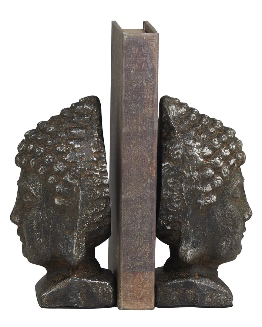 Set of 2 Buddha Bookends - Black, Metal