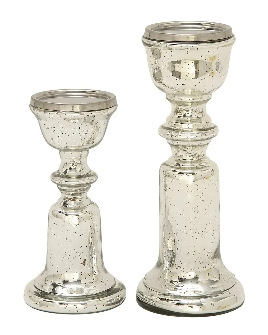 Set of 2 Candle Holders - Silver, Mercury Glass