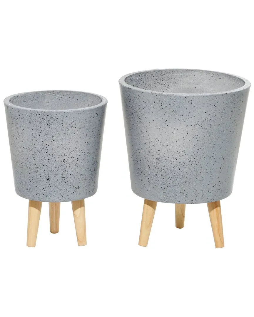 Set of 2 Cone Planters - Grey, Wood