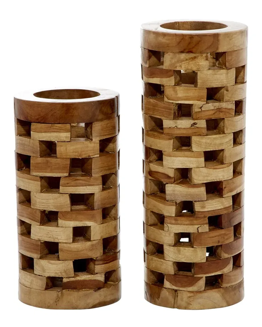 Set of 2 Cylinder Vases - Brown, Teak Wood image