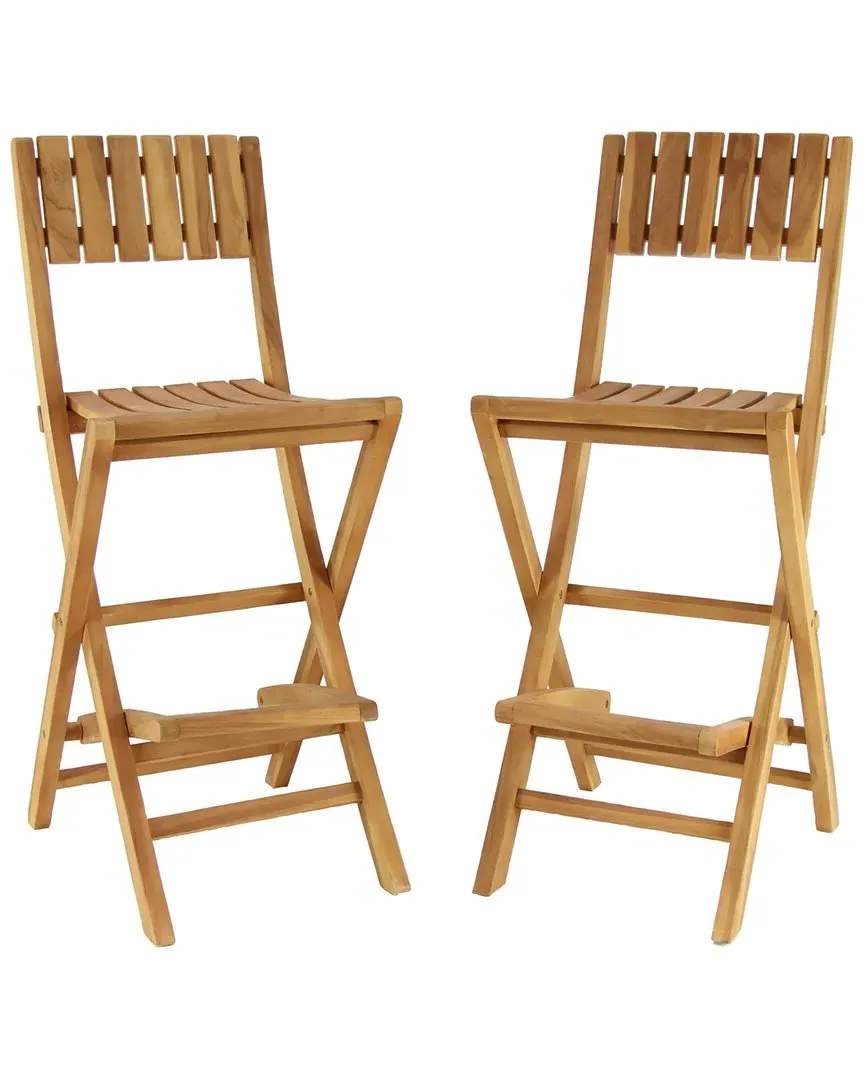 Set of 2 Folding Bar Stools - Brown, Teak image