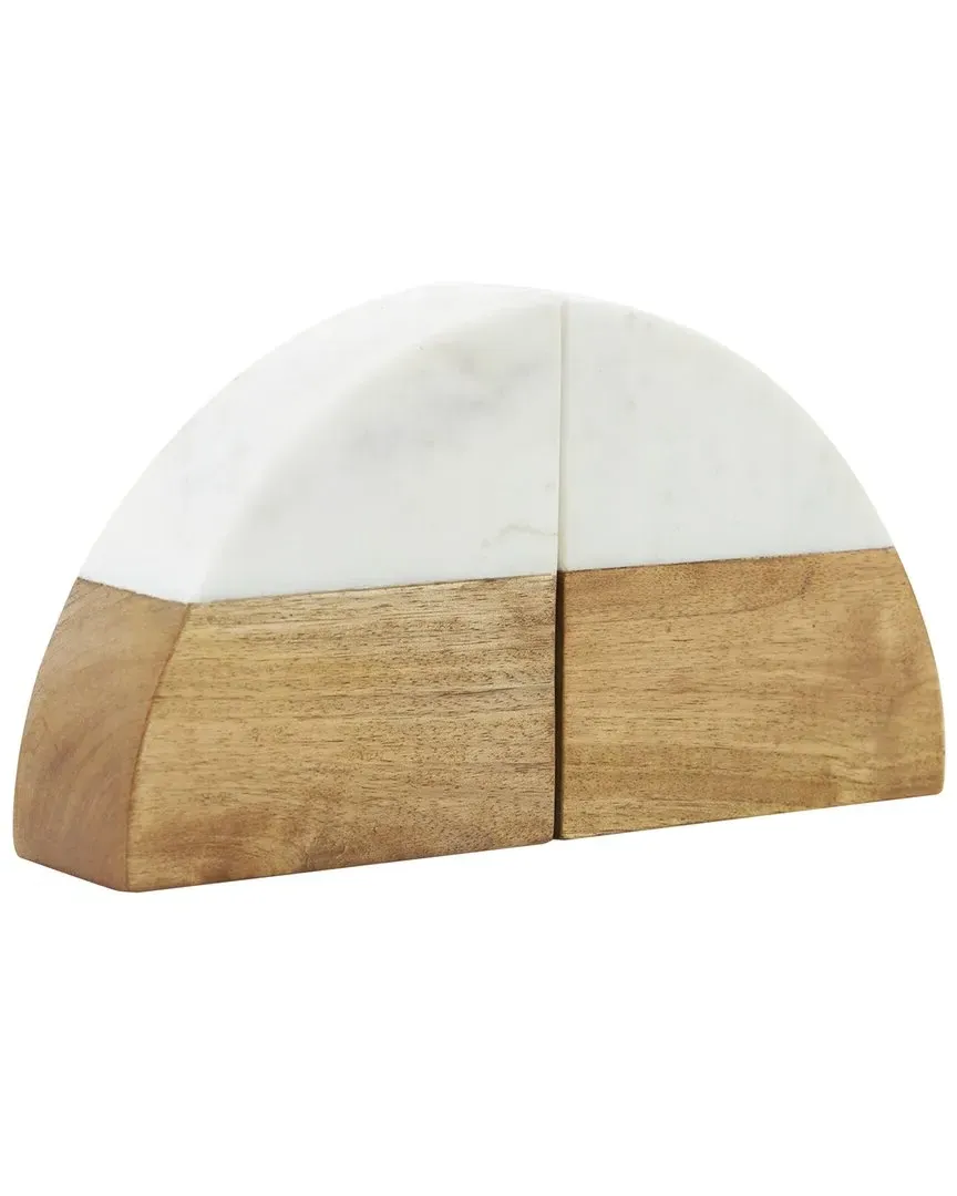 Set of 2 Geometric Arched Bookends - Brown, Marble