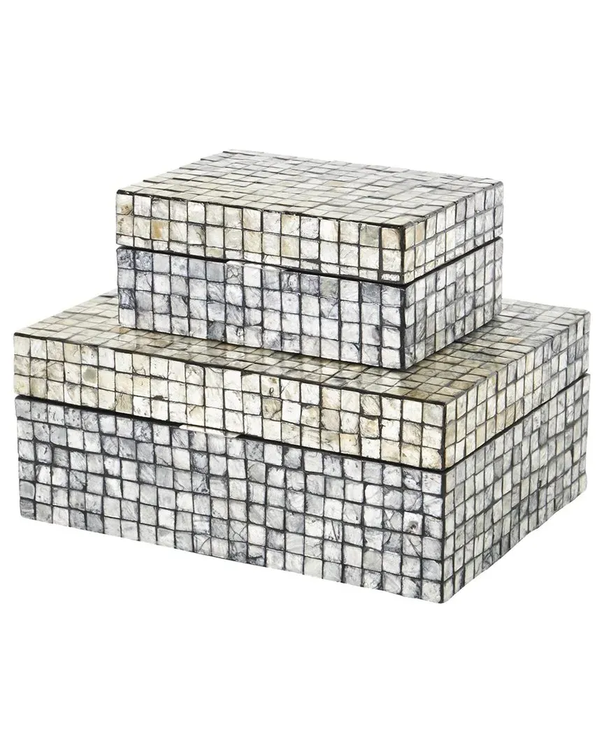 Set of 2 Geometric Square Mosaic Storage Boxes - Mother of Pearl