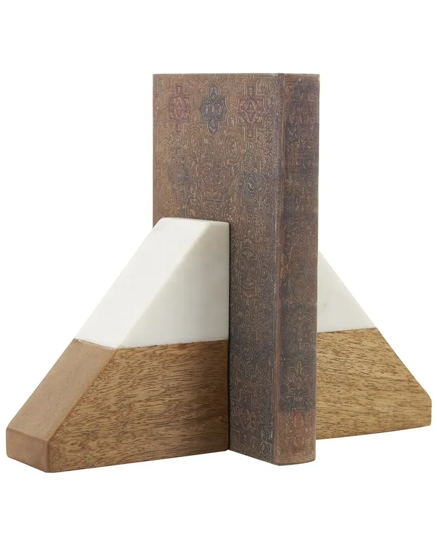 Set of 2 Geometric Triangle Bookends - Brown, Marble image