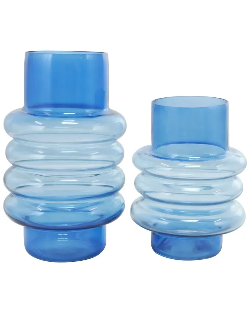 Set of 2 Glass Ombre Bubble Vases - Blue