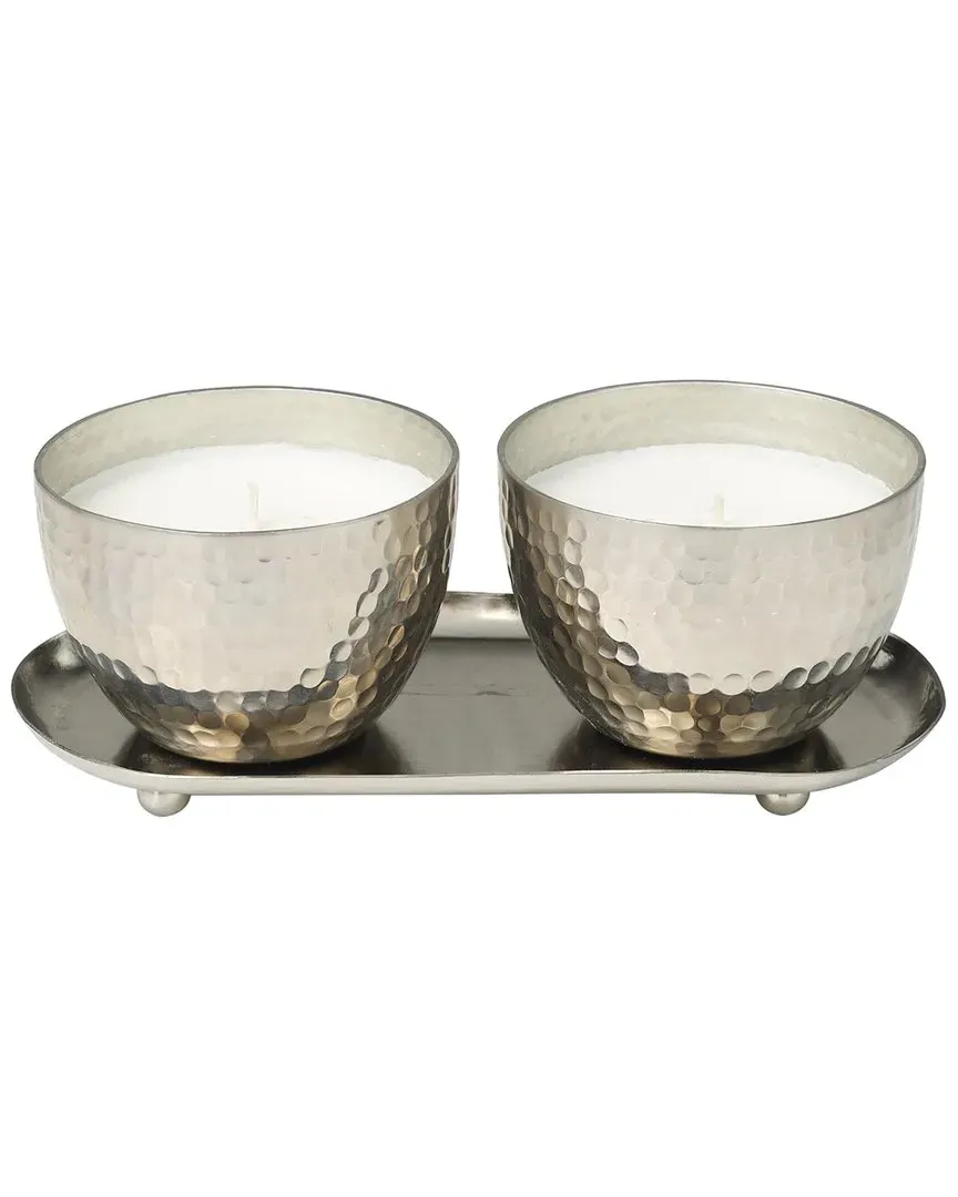 Set of 2 Hammered 1-Wick Candles 10oz - White, Wax image