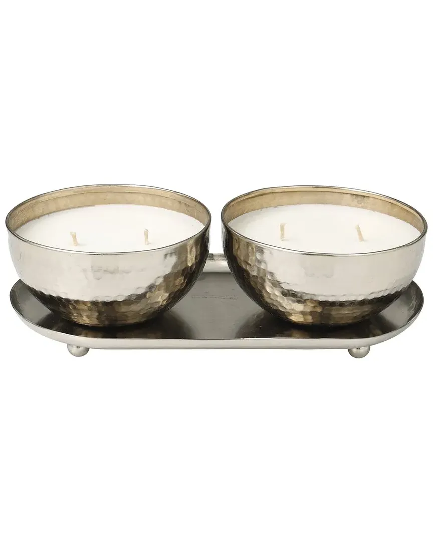Set of 2 Hammered 12oz 2-Wick Candles - White, Wax