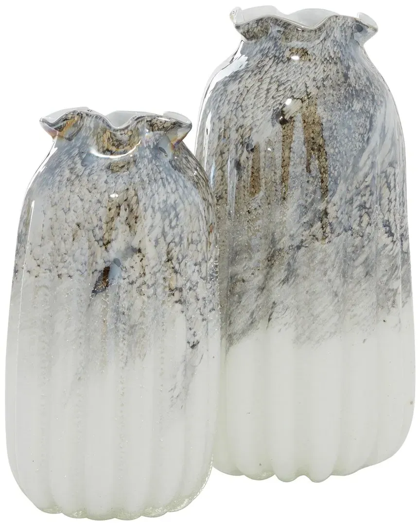 Set of 2 Handmade Blown Vases - Gray, Glass