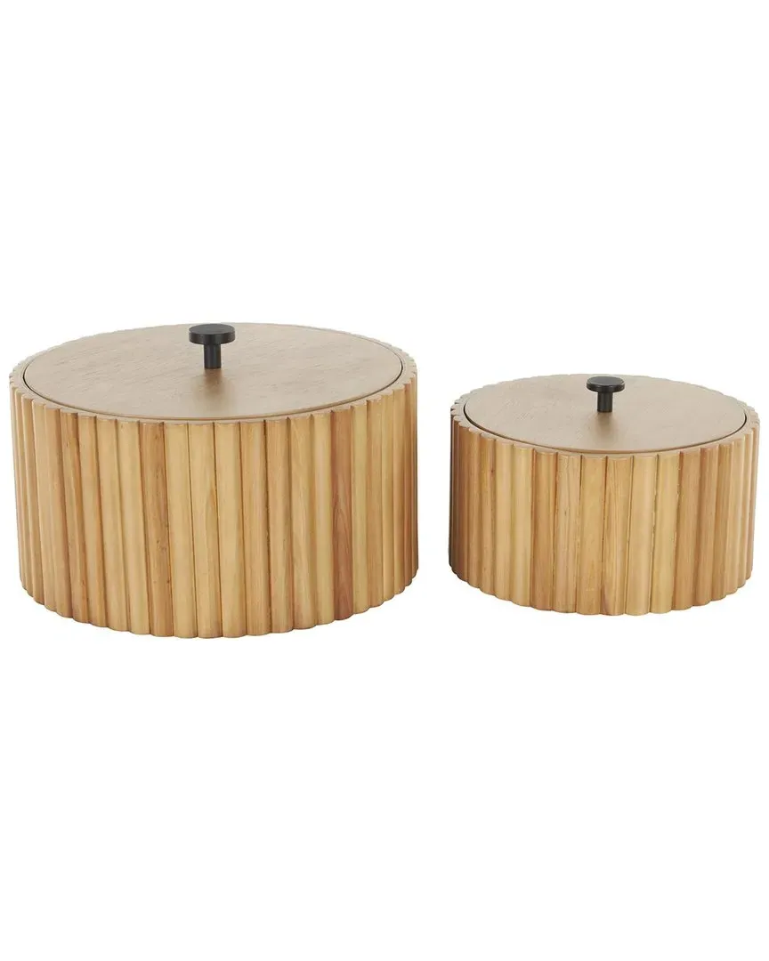Set of 2 Handmade Slatted Decorative Boxes - Brown image