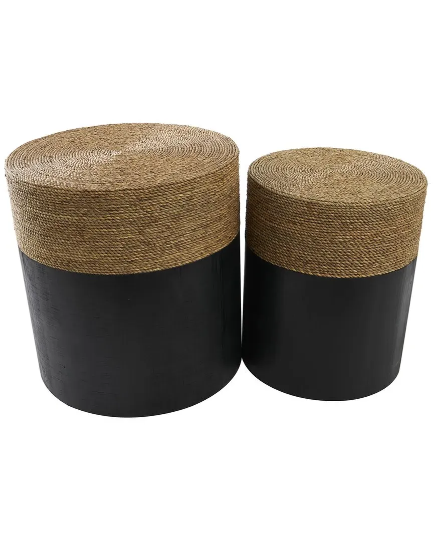 Set of 2 Handmade Wrapped Plant Accent Tables - Black