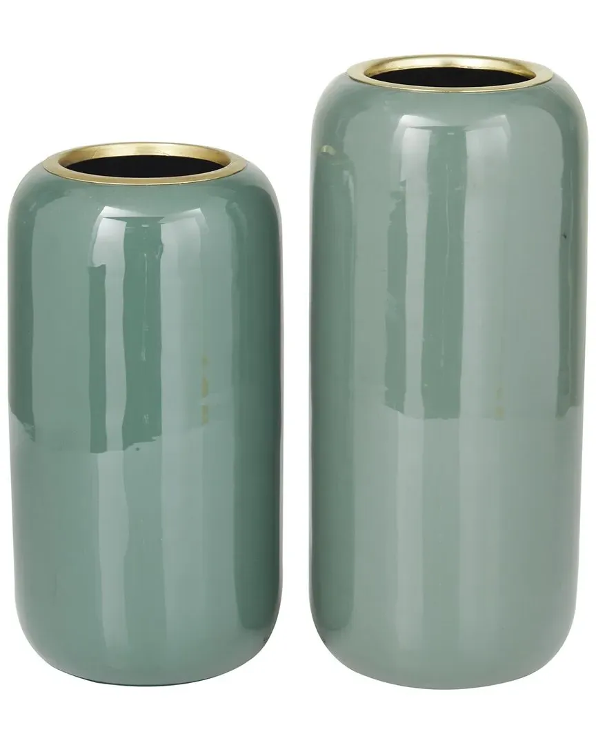 Set of 2 Metal Decorative Vases - Green image