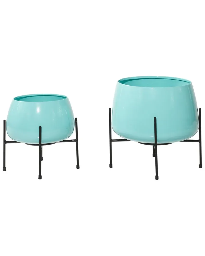 Set of 2 Metal Planters with Stand - Teal, Iron image
