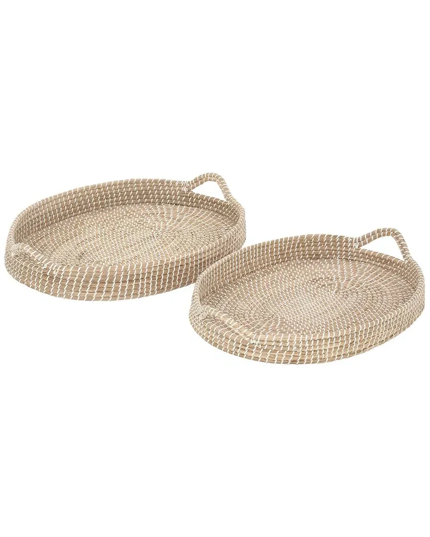 Set of 2 Oval Dried Plant Tray - Brown
