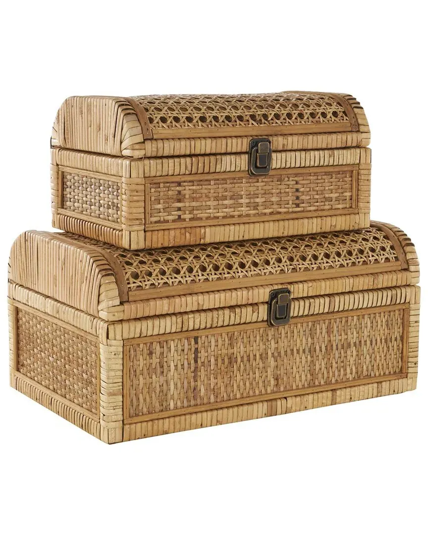 Set of 2 Rattan Handmade Woven Boxes - Brown