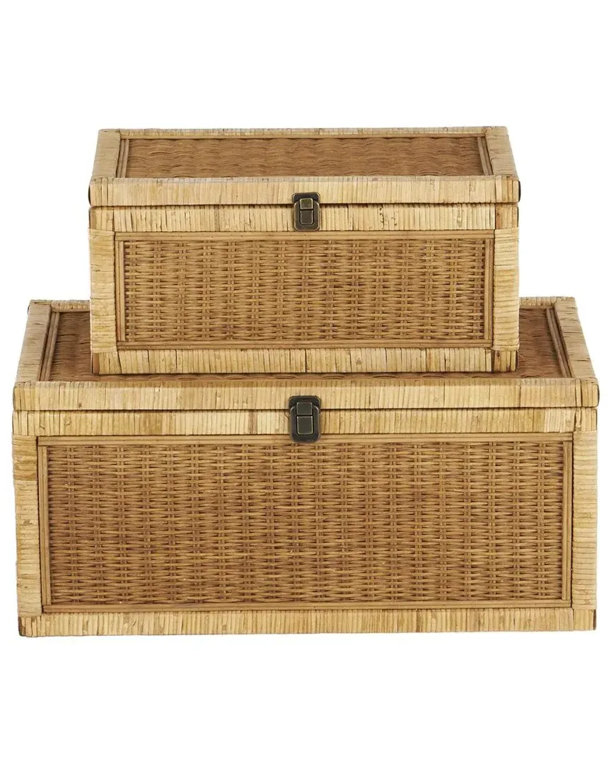 Set of 2 Rattan Handmade Woven Boxes - Brown