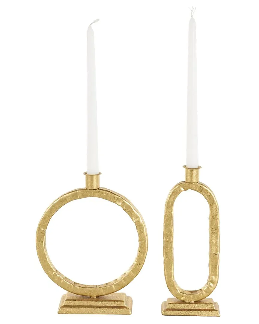 Set of 2 Tapered Candle Holders - Gold, Iron