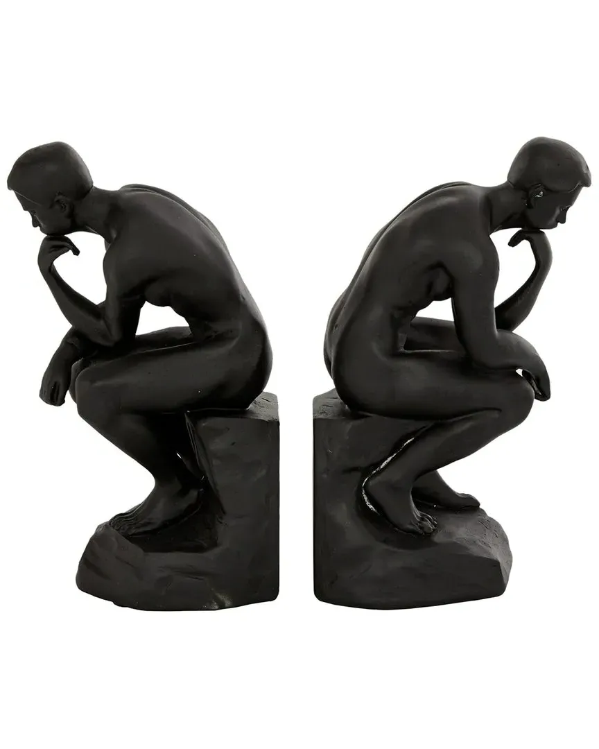 Set of 2 The Thinker Decorative Bookends - Black, Polystone