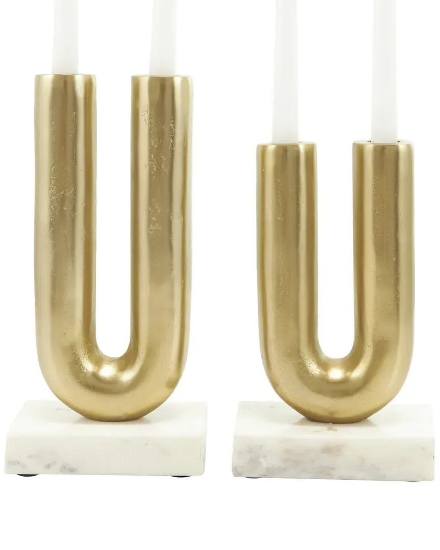 Set of 2 U-Shaped Candle Holders - Gold, Aluminum image