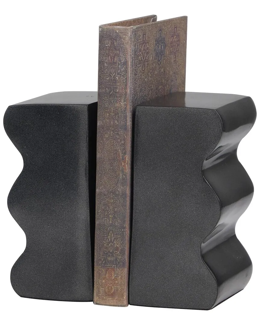 Set of 2 Wave Inspired Decorative Bookends - Dark Gray, Aluminum image