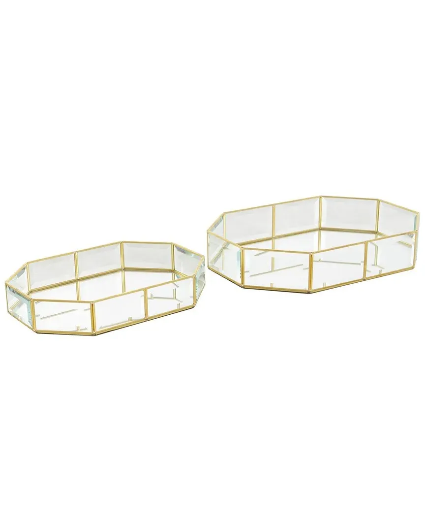 Set of 2 Wide Octagon Beveled Jewelry Boxes - Clear, Glass