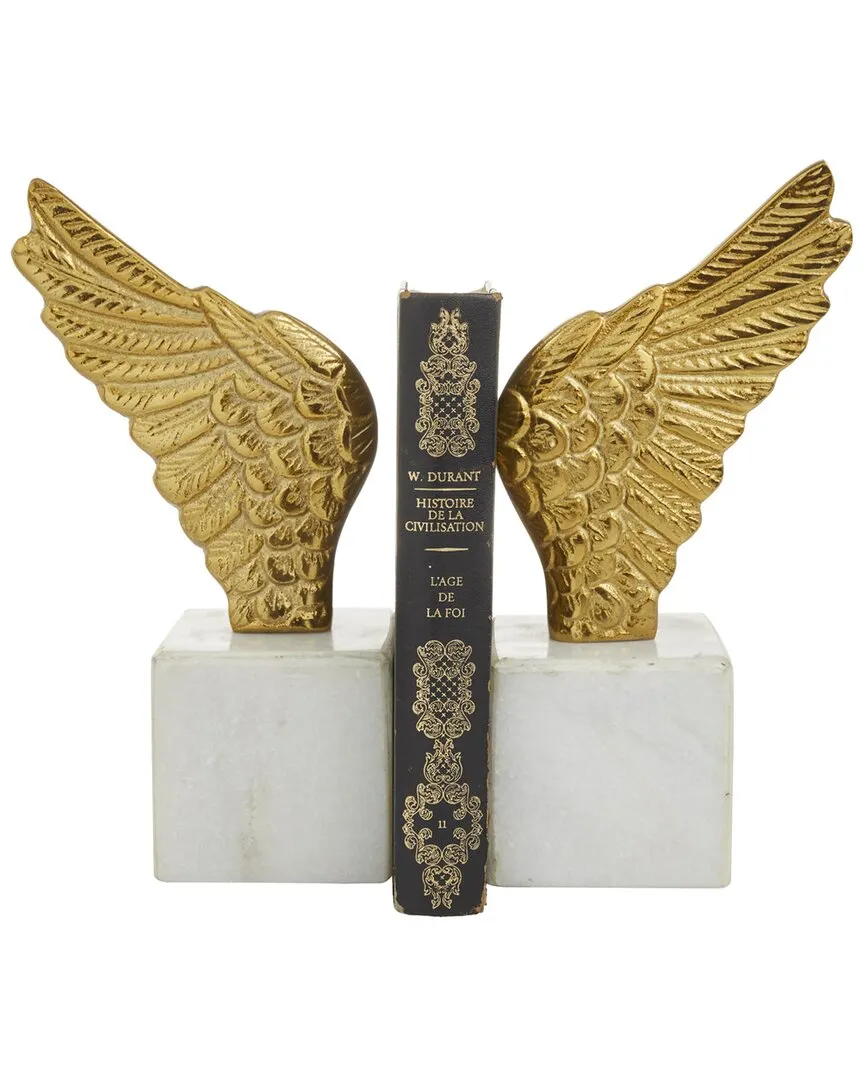 Set of 2 Wings Bookends - Gold, Aluminum