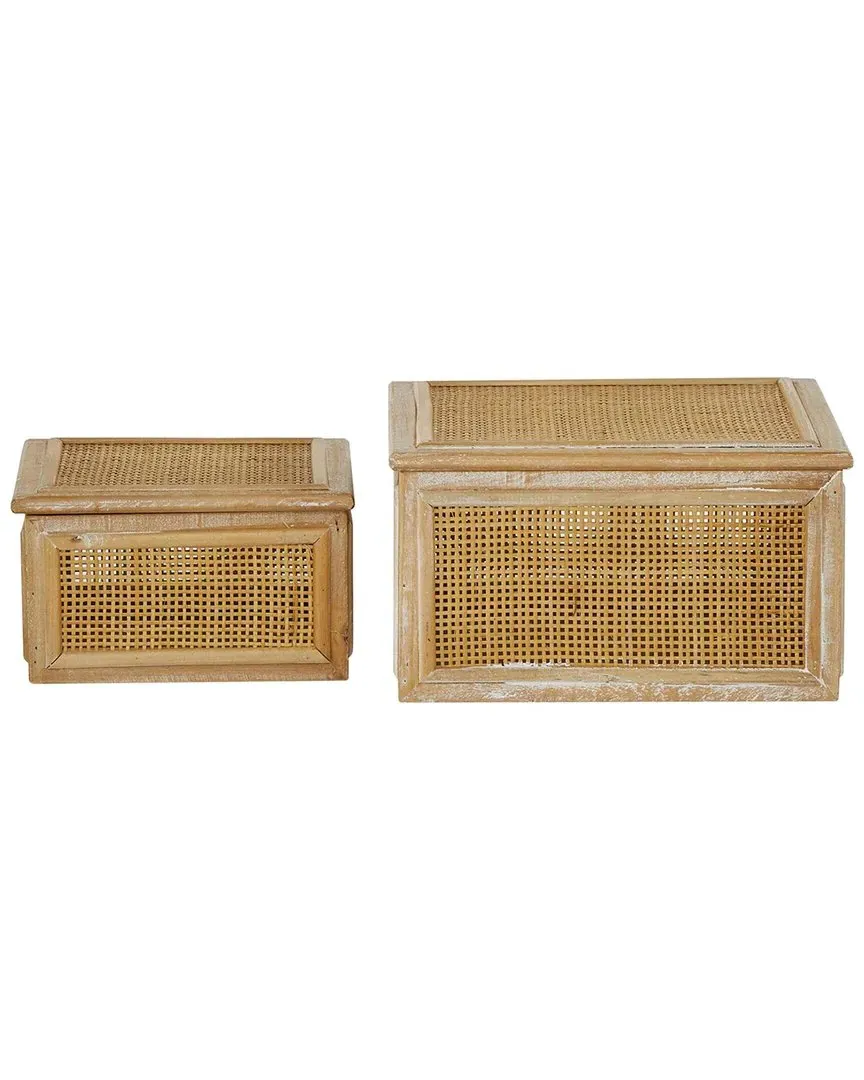 Set of 2 Wooden Decorative Boxes with Lid - Brown