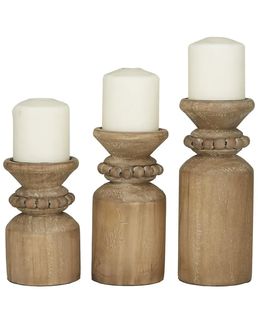 Set of 3 Candle Holders - Brown, Wood image