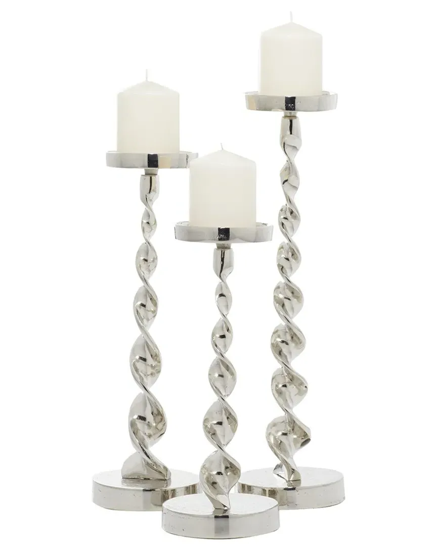 Set of 3 Candle Holders - Silver, Aluminum