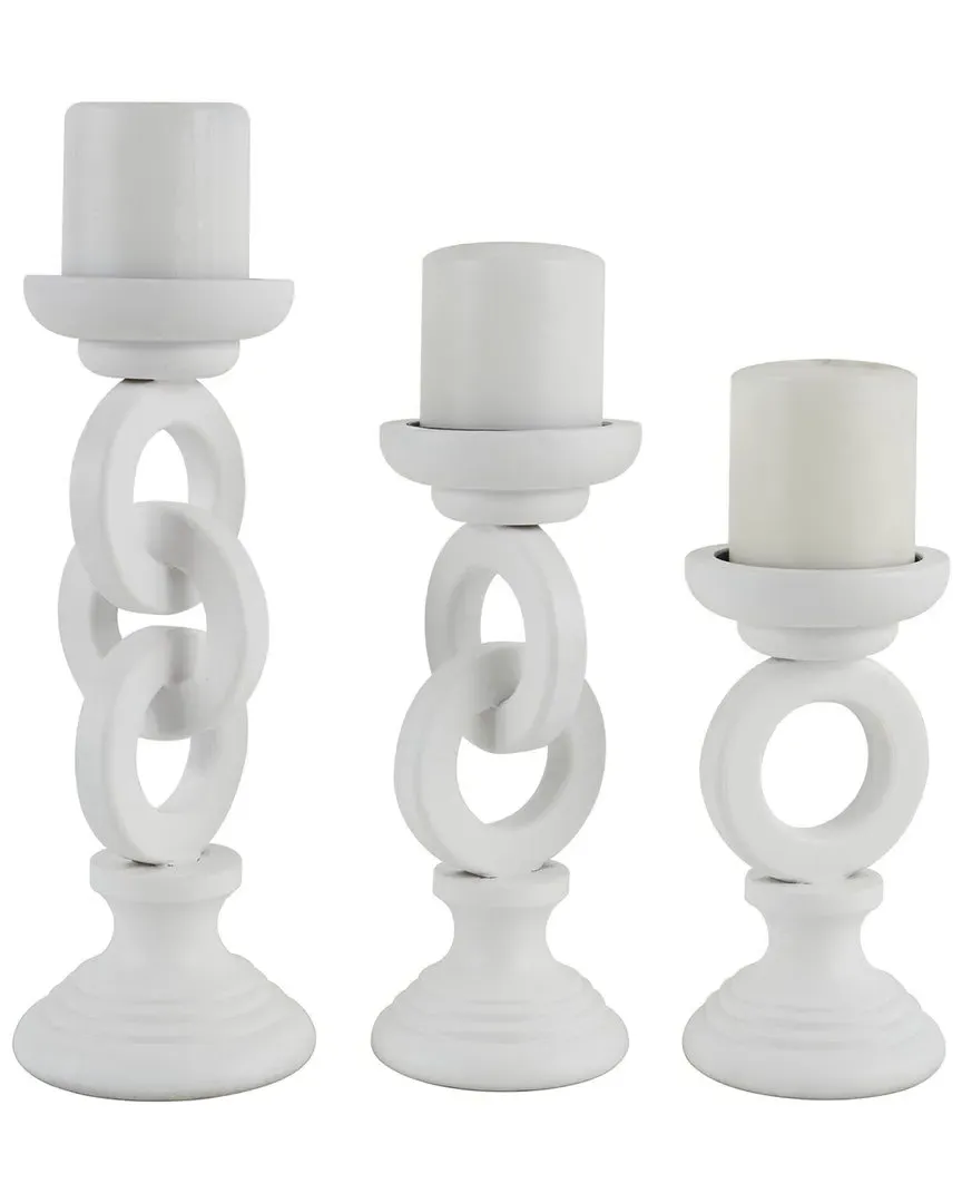Set of 3 Chain Link Candle Holders - White, MDF