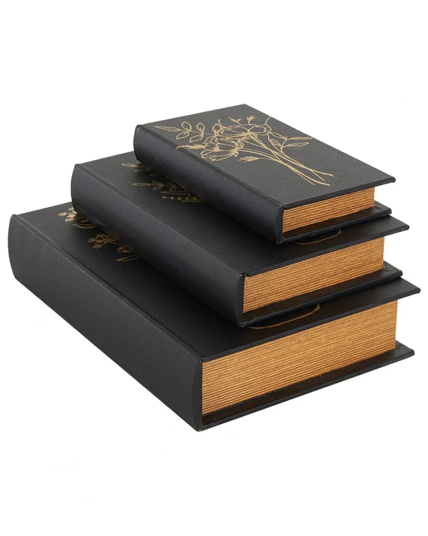 Set of 3 Faux Book Decorative Boxes - Black, Faux Leather image