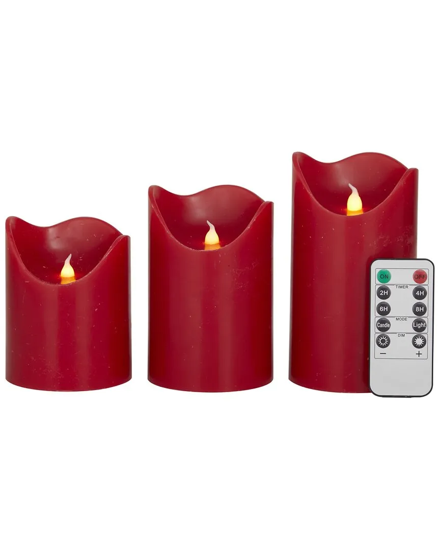 Set of 3 Flameless Candles with Remote Control - Red, Wax image