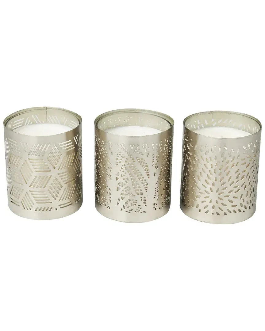 Set of 3 Geometric 13oz 1-Wick Candles - White, Wax