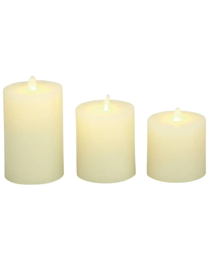 Set of 3 LED Candles with Remote - Milky Beige, Wax