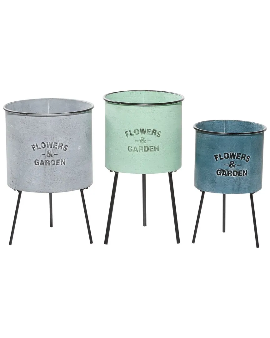 Set of 3 Metal Tripod Planters - Multi Colored